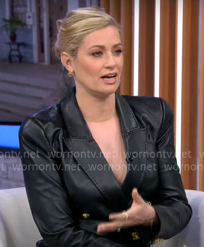 Beth Behrs' leather blazer dress on CBS Mornings