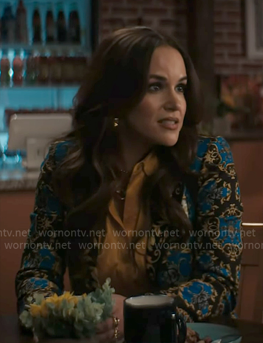 Birdie's black and blue printed blazer on Grosse Pointe Garden Society