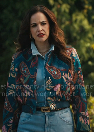 Birdie's teal paisley print jacket on Grosse Pointe Garden Society