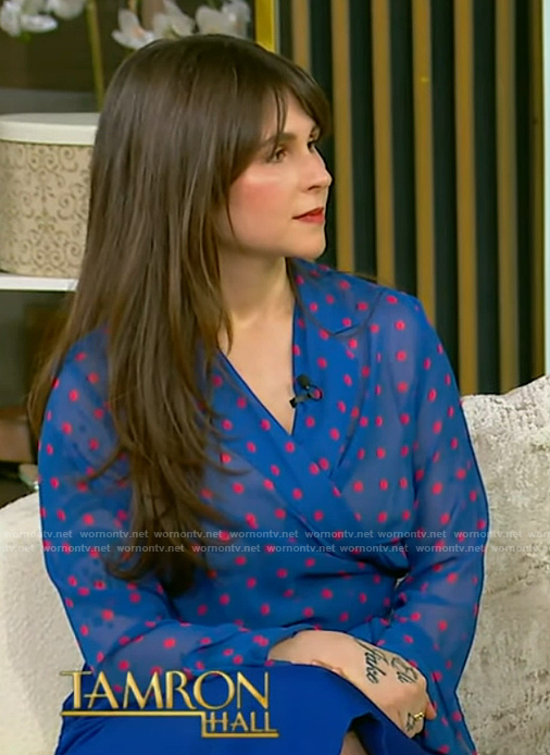 Sophie Strauss's blue printed wrap blouse on Tamron Hall Show