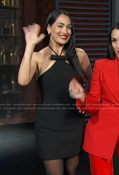 Brie Garcia's black bow detail mini dress on Access Hollywood