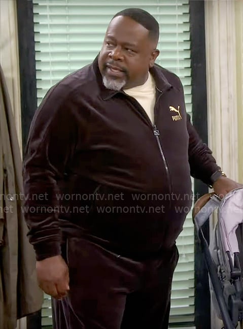 Calvin's black velour Puma track suit on The Neighborhood