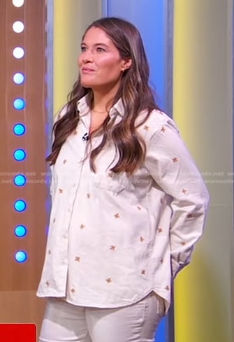Caroline Chambers' white floral embroidered shirt on Good Morning America