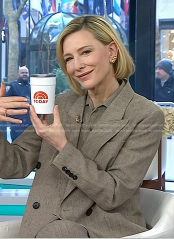 Cate blanchett's brown herringbone blazer on Today