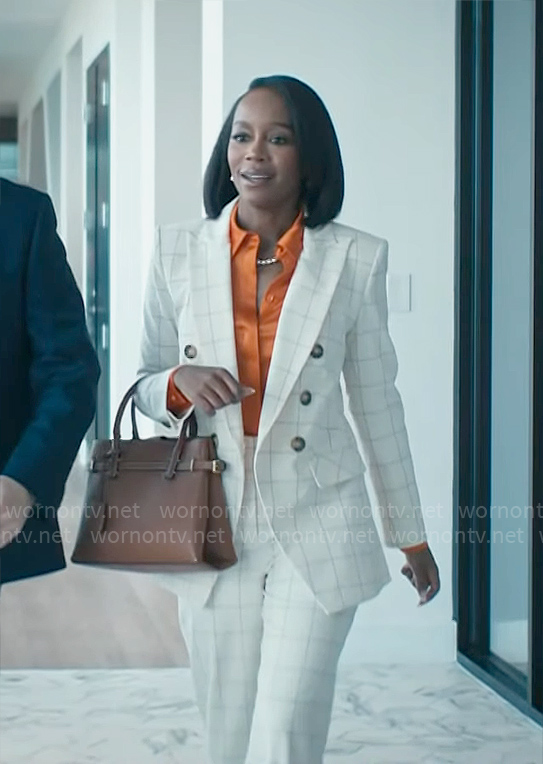 Catherine's white windowpane checked suit on Grosse Pointe Garden Society