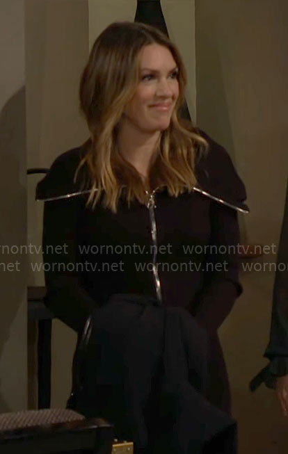 Chloe's black zip-front knit dress on The Young and the Restless