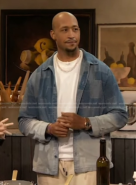 Dakari Akorede's check denim shirt on The Drew Barrymore Show