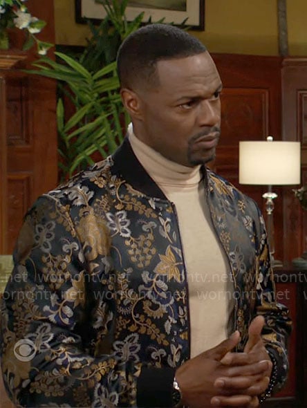 Damian's floral paisley bomber jacket on The Young and the Restless