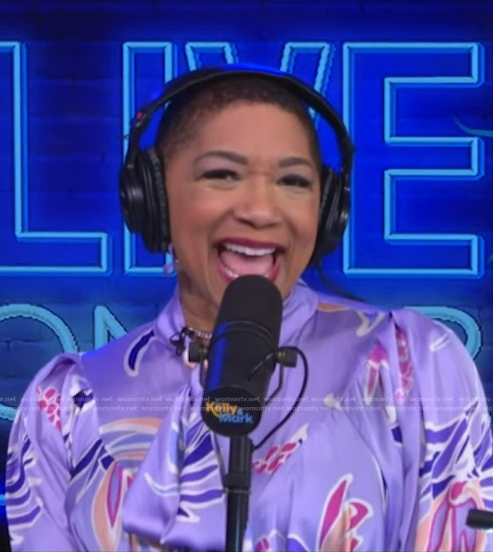 Deja Vu's lavender floral tie neck blouse on Live with Kelly and Mark