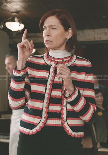 Elsbeth's stripe scalloped knit top and jacket on Elsbeth