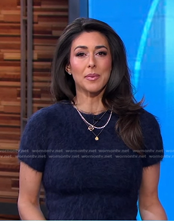 Erielle's navy short sleeve mohair sweater on Good Morning America