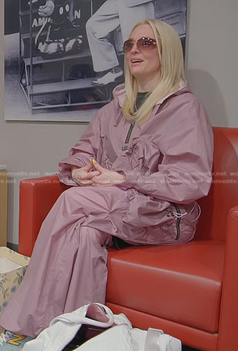 Erika's pink nylon jacket and pants on The Real Housewives of Beverly Hills