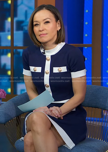 Eva's navy contrast trim mini dress on Good Morning America