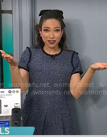 Gabrielle Kerr's navy tweed dress on CBS Mornings