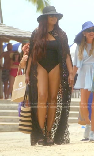 Garcelle's black lace cape on The Real Housewives of Beverly Hills