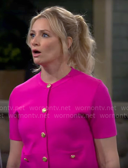 Gemma's pink short sleeved cardigan on The Neighborhood