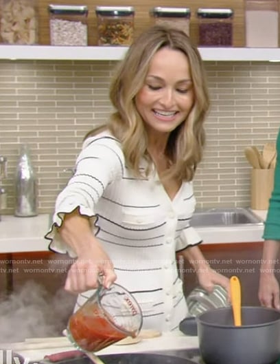 Giada De Laurentiis' white striped dress on Live with Kelly and Mark