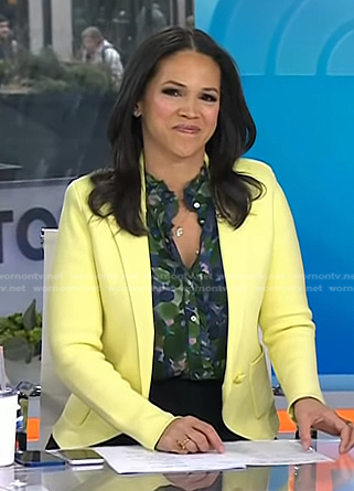 Laura's green print top and yellow knit blazer on Today