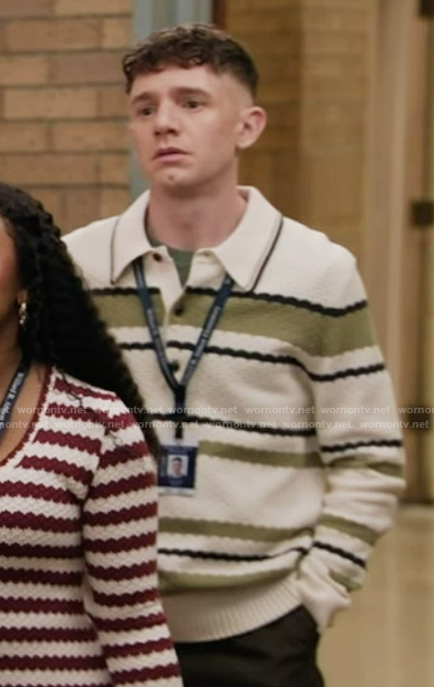 Jacob's striped sweater on Abbott Elementary