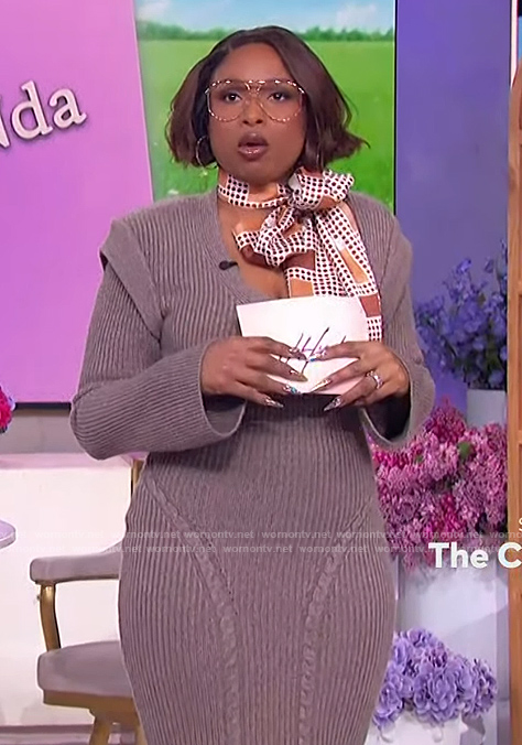 Jennifer's beige knit mini dress on The Jennifer Hudson Show