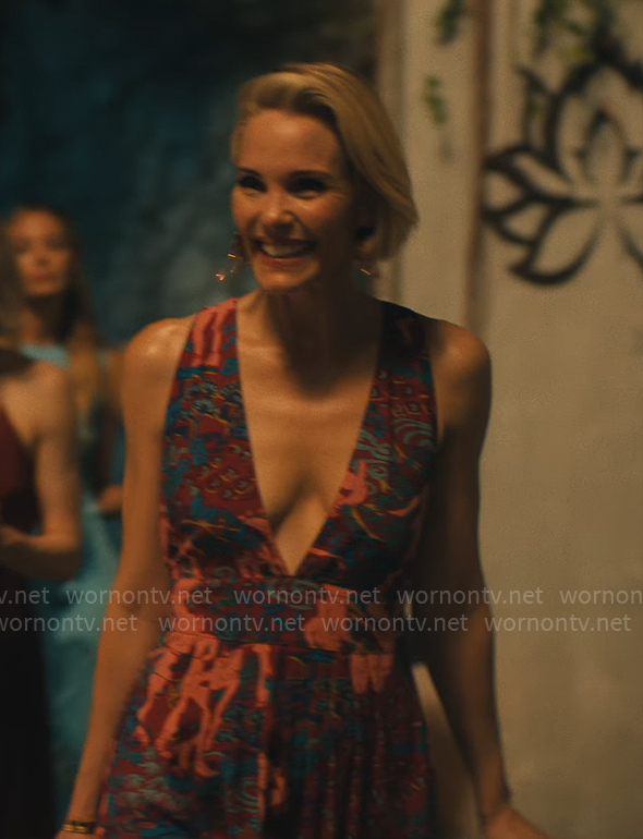 Kate's printed plunge neck dress on The White Lotus