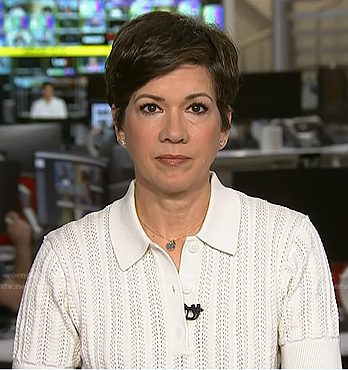Kelly Cobiella's white pointelle polo top on Today