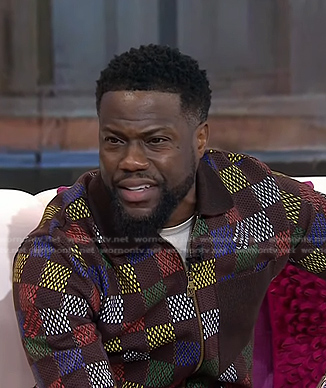 Kevin Hart's multicolor checkered knit jacket on Today