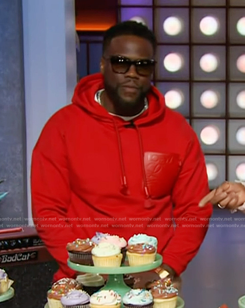 Kevin Hart's red logo hoodie on The Kelly Clarkson Show