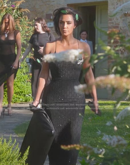 Kim's black logo metallic dress on The Kardashians