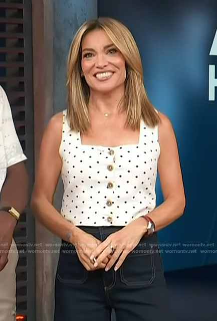 Kit's polka dot print button front top on Access Hollywood