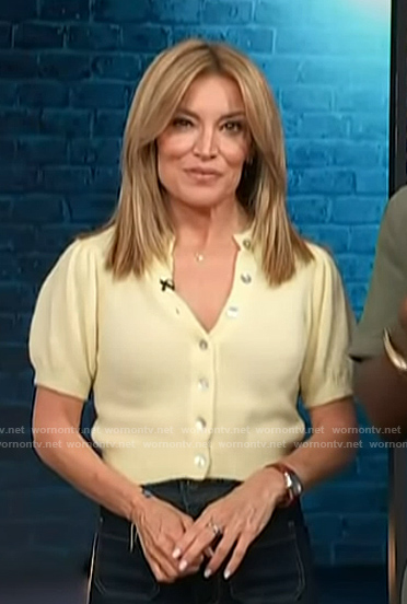 Kit's yellow short sleeve cardigan on Access Hollywood