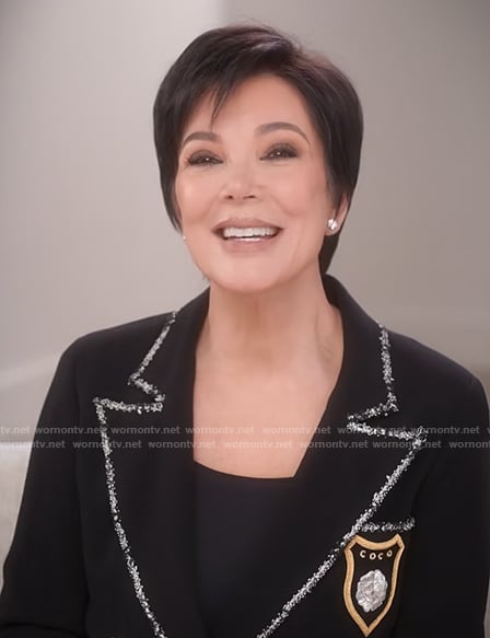 Kris's black tweed patch jacket on The Kardashians