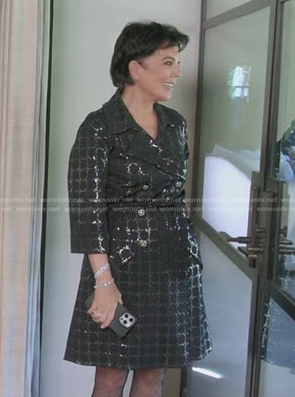 Kris's black mesh trench coat on The Kardashians