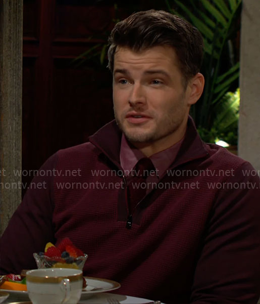 Kyle's red zip neck sweater on The Young and the Restless