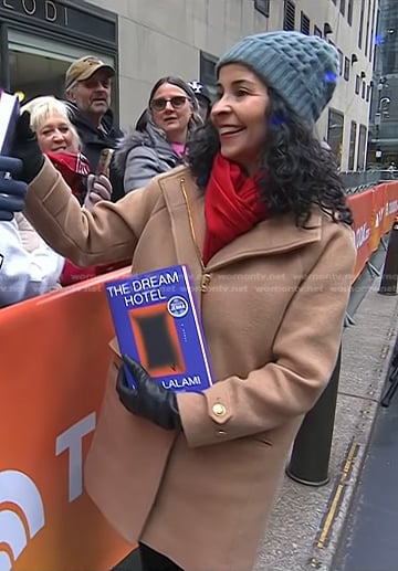 Laila Lalami's beige zip front coat on Today