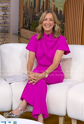 Lara's pink short sleeve jumpsuit on Good Morning America