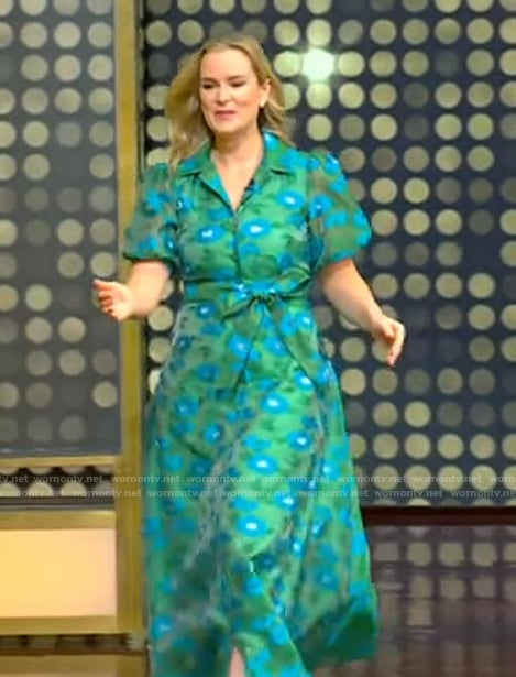 Liz Tenety's green floral print dress on Tamron Hall Show