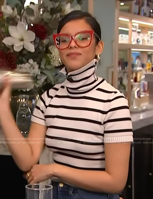 Lusiana Aguirre's striped top on Access Hollywood