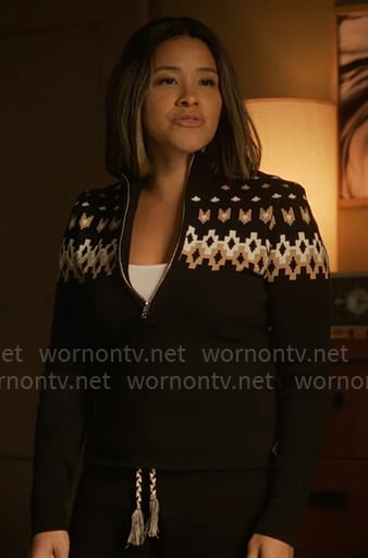 Marion's black fair isle print sweater and pants set on Will Trent