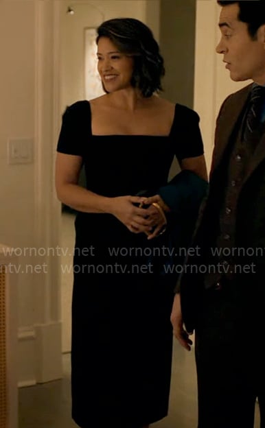 Marion's black square-neckline midi dress on Will Trent