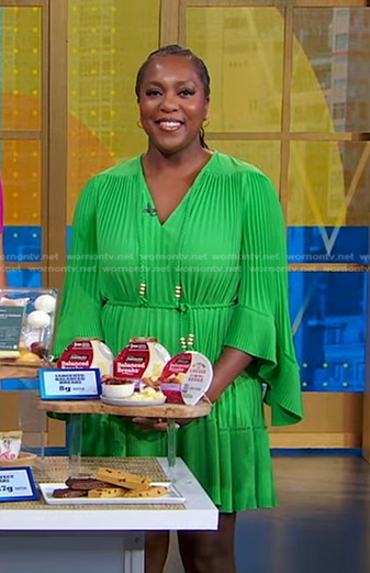Maya Feller's green pleated dress on Good Morning America