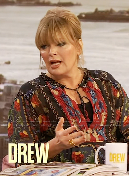 Melissa Peterman's floral print mini dress on The Drew Barrymore Show