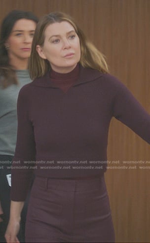 Meredith's burgundy sweater and patch pocket pants on Greys Anatomy