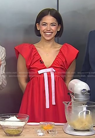 Molly Yeh's red bow detail mini dress on Today