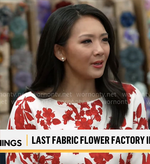 Nancy Chen's red floral top on CBS Mornings