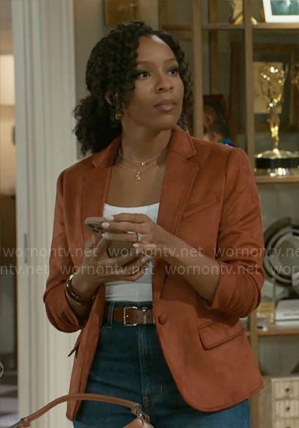 Naomi's suede blazer on Beyond the Gates