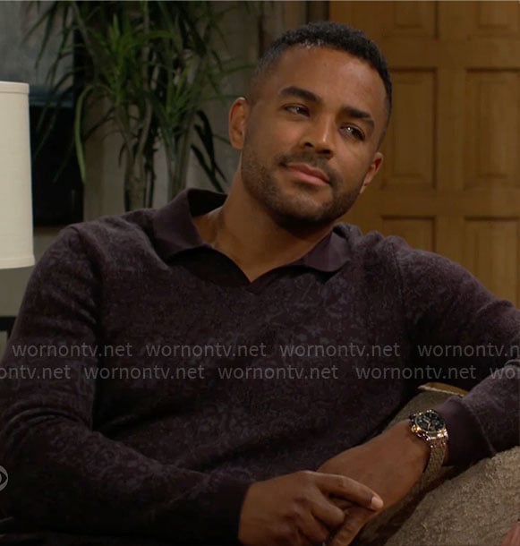 Nate's purple printed polo sweater on The Young and the Restless