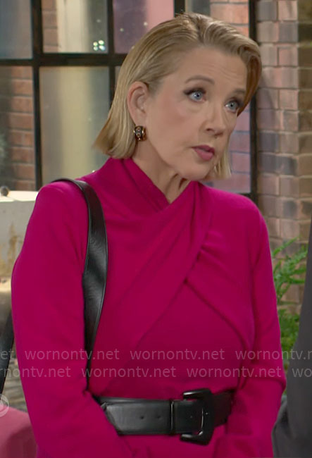 Nikki's pink cross-neck knit top on The Young and the Restless