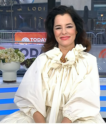 Parker Posey's white balloon sleeve blouse and skirt on Today