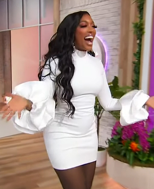 Porsha's white ruffle sleeve mini dress on Sherri